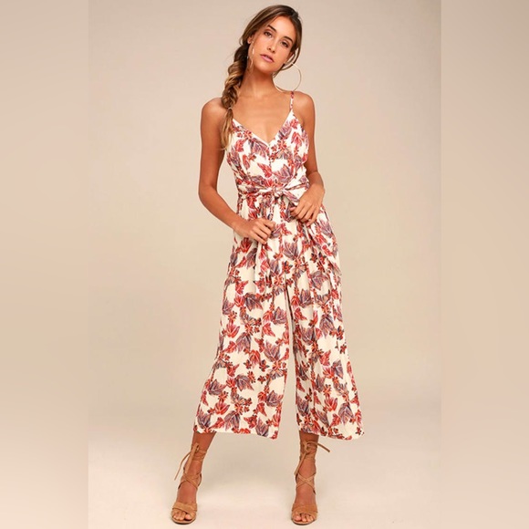 Free People Hot Tropics Cream Print Midi Jumpsuit - Picture 1 of 6